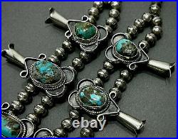 HUGE OLD Vintage Navajo Silver Royston Turquoise Squash Blossom Necklace 242grms