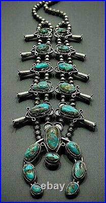 HUGE OLD Vintage Navajo Silver Royston Turquoise Squash Blossom Necklace 242grms