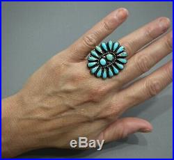 HUGE OLD Vintage Zuni Sterling Silver Turquoise Cluster Ring THICK & HEAVY