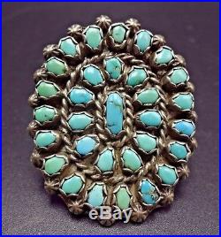 HUGE Old 1940s Vintage NAVAJO Sterling Silver & TURQUOISE Cluster RING size 9.25