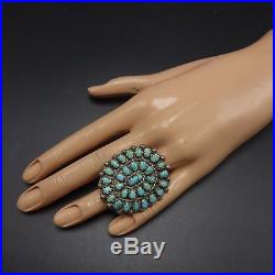 HUGE Old 1940s Vintage NAVAJO Sterling Silver & TURQUOISE Cluster RING size 9.25