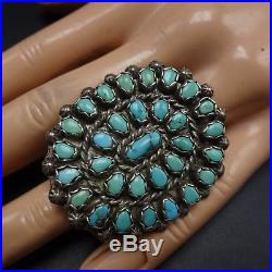 HUGE Old 1940s Vintage NAVAJO Sterling Silver & TURQUOISE Cluster RING size 9.25