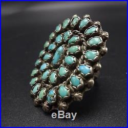 HUGE Old 1940s Vintage NAVAJO Sterling Silver & TURQUOISE Cluster RING size 9.25