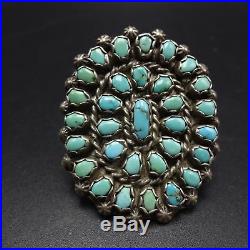 HUGE Old 1940s Vintage NAVAJO Sterling Silver & TURQUOISE Cluster RING size 9.25