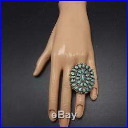 HUGE Old 1940s Vintage NAVAJO Sterling Silver & TURQUOISE Cluster RING size 9.25