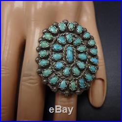 HUGE Old 1940s Vintage NAVAJO Sterling Silver & TURQUOISE Cluster RING size 9.25