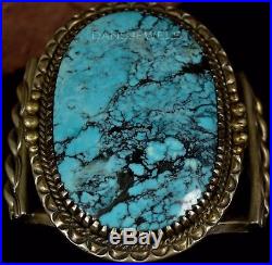HUGE Old Pawn Vintage Navajo Blue Spiderweb TURQUOISE Sterling CUFF Bracelet