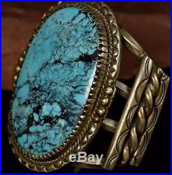 HUGE Old Pawn Vintage Navajo Blue Spiderweb TURQUOISE Sterling CUFF Bracelet