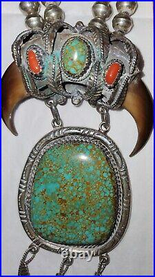 HUGE Turquoise Native American Vintage faux claw necklace signed Kakiki