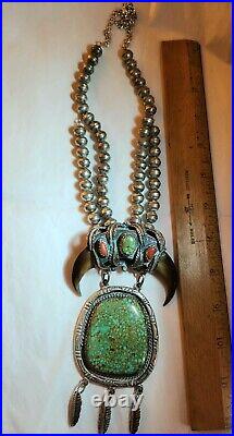 HUGE Turquoise Native American Vintage faux claw necklace signed Kakiki