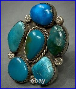 HUGE Vintage Navajo Native American Sterling Silver Turquoise Cluster Ring