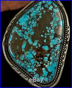 HUGE Vintage Navajo Old Pawn Morenci 2 1/2 TURQUOISE Sterling Silver Ring SZ 8