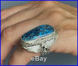 HUGE Vintage Navajo Sterling Silver Blue Gem Turquoise Ring HEAVY GORGEOUS