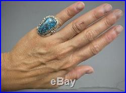 HUGE Vintage Navajo Sterling Silver Blue Gem Turquoise Ring HEAVY GORGEOUS