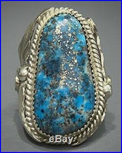 HUGE Vintage Navajo Sterling Silver Blue Gem Turquoise Ring HEAVY GORGEOUS