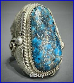 HUGE Vintage Navajo Sterling Silver Blue Gem Turquoise Ring HEAVY GORGEOUS