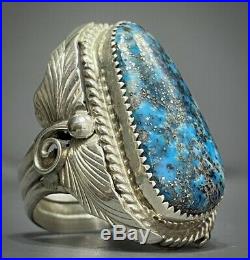 HUGE Vintage Navajo Sterling Silver Blue Gem Turquoise Ring HEAVY GORGEOUS