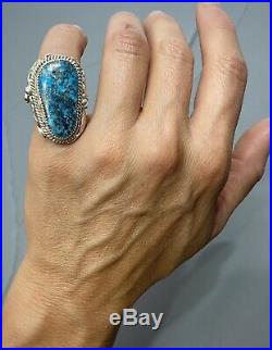 HUGE Vintage Navajo Sterling Silver Blue Gem Turquoise Ring HEAVY GORGEOUS