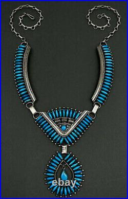 HUGE Vintage Navajo Sterling Silver Blue Kingman Turquoise Cluster Necklace