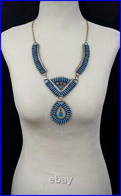 HUGE Vintage Navajo Sterling Silver Blue Kingman Turquoise Cluster Necklace