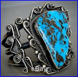 HUGE Vintage Navajo Sterling Silver Kingman Turquoise Cuff Bracelet 100 Grams