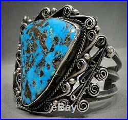 HUGE Vintage Navajo Sterling Silver Kingman Turquoise Cuff Bracelet 100 Grams