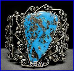 HUGE Vintage Navajo Sterling Silver Kingman Turquoise Cuff Bracelet 100 Grams