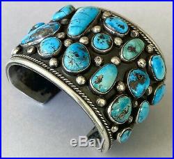 HUGE Vintage Navajo Sterling Silver Turquoise Cluster Cuff Bracelet 139Grams WOW