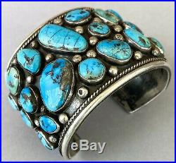 HUGE Vintage Navajo Sterling Silver Turquoise Cluster Cuff Bracelet 139Grams WOW