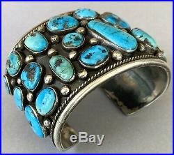 HUGE Vintage Navajo Sterling Silver Turquoise Cluster Cuff Bracelet 139Grams WOW