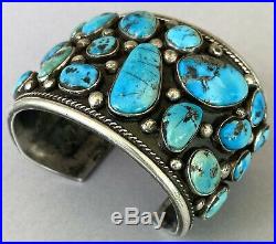 HUGE Vintage Navajo Sterling Silver Turquoise Cluster Cuff Bracelet 139Grams WOW