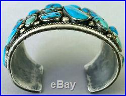 HUGE Vintage Navajo Sterling Silver Turquoise Cluster Cuff Bracelet 139Grams WOW