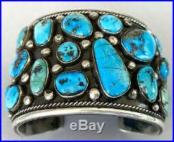 HUGE Vintage Navajo Sterling Silver Turquoise Cluster Cuff Bracelet 139Grams WOW