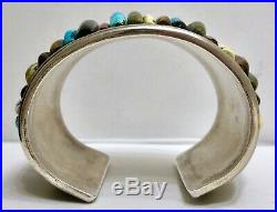 HUGE Vintage Navajo Sterling Silver Turquoise Multi Stone Cornrow Cuff Bracelet