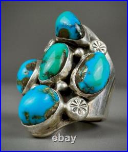HUGE Vintage Navajo Sterling Silver Turquoise Ring HEAVY THICK & SOLID 27 Grams