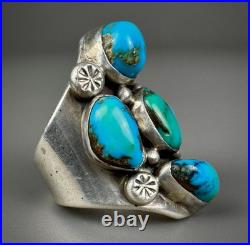 HUGE Vintage Navajo Sterling Silver Turquoise Ring HEAVY THICK & SOLID 27 Grams