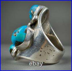 HUGE Vintage Navajo Sterling Silver Turquoise Ring HEAVY THICK & SOLID 27 Grams