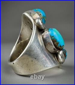 HUGE Vintage Navajo Sterling Silver Turquoise Ring HEAVY THICK & SOLID 27 Grams