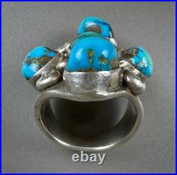 HUGE Vintage Navajo Sterling Silver Turquoise Ring HEAVY THICK & SOLID 27 Grams