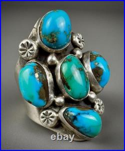 HUGE Vintage Navajo Sterling Silver Turquoise Ring HEAVY THICK & SOLID 27 Grams