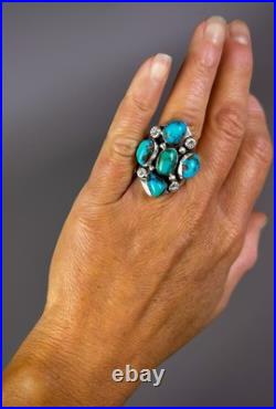 HUGE Vintage Navajo Sterling Silver Turquoise Ring HEAVY THICK & SOLID 27 Grams
