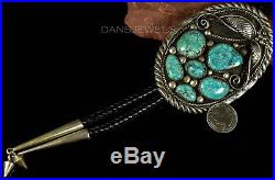 HUGE Vintage Navajo Stover Paul Carico Lake TURQUOISE Sterling BOLO TIE
