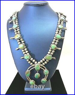 HUGE Vintage Navajo Turquoise Squash Blossom Necklace Sterling Silver 182gr 28L