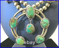 HUGE Vintage Navajo Turquoise Squash Blossom Necklace Sterling Silver 182gr 28L