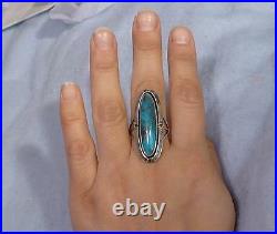 HUGE Vintage Navajo Turquoise William Johnson Pawn Sterling Silver Ring sz 8-1/2