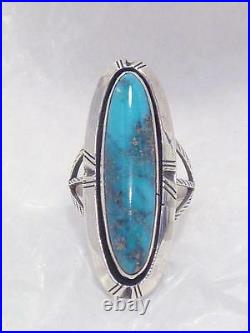 HUGE Vintage Navajo Turquoise William Johnson Pawn Sterling Silver Ring sz 8-1/2