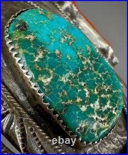 HUGE Vintage OLD Navajo Sterling Silver Turquoise & Coral Branch Cuff Bracelet