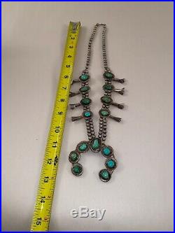 HUGE Vintage Old Pawn Navajo STERLING Silver Turquoise Squash Blossom Necklace