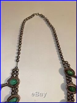 HUGE Vintage Old Pawn Navajo STERLING Silver Turquoise Squash Blossom Necklace