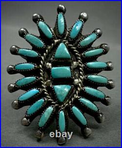 HUGE Vintage ZUNI Native American Sterling Silver Turquoise Cluster Ring